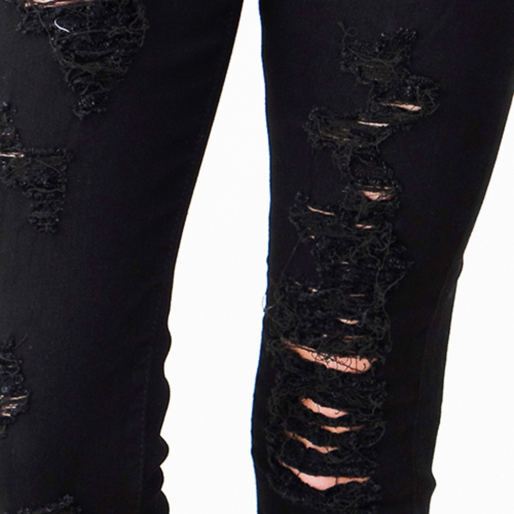 NWT  Black Denim Mid Rise Distressed Jean - Picture 7 of 7
